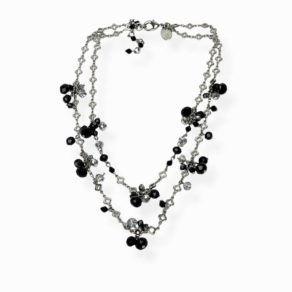 Lot Of 2 Necklaces Silver Black Beads Faceted Smooth Signed Premier Designs WHBM - Picture 4 of 13
